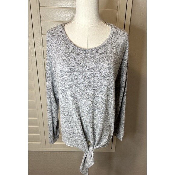 Ellen Tracy Tops - Ellen Tracy Soft Grey Marble Long Sleeve Tie Front Sweater Shirt Size Large